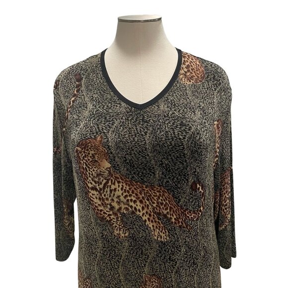 Cité Leopard Print Midi Dress 2X Animal Stretchy Plus Safari Classic Retro Chic - Picture 12 of 12
